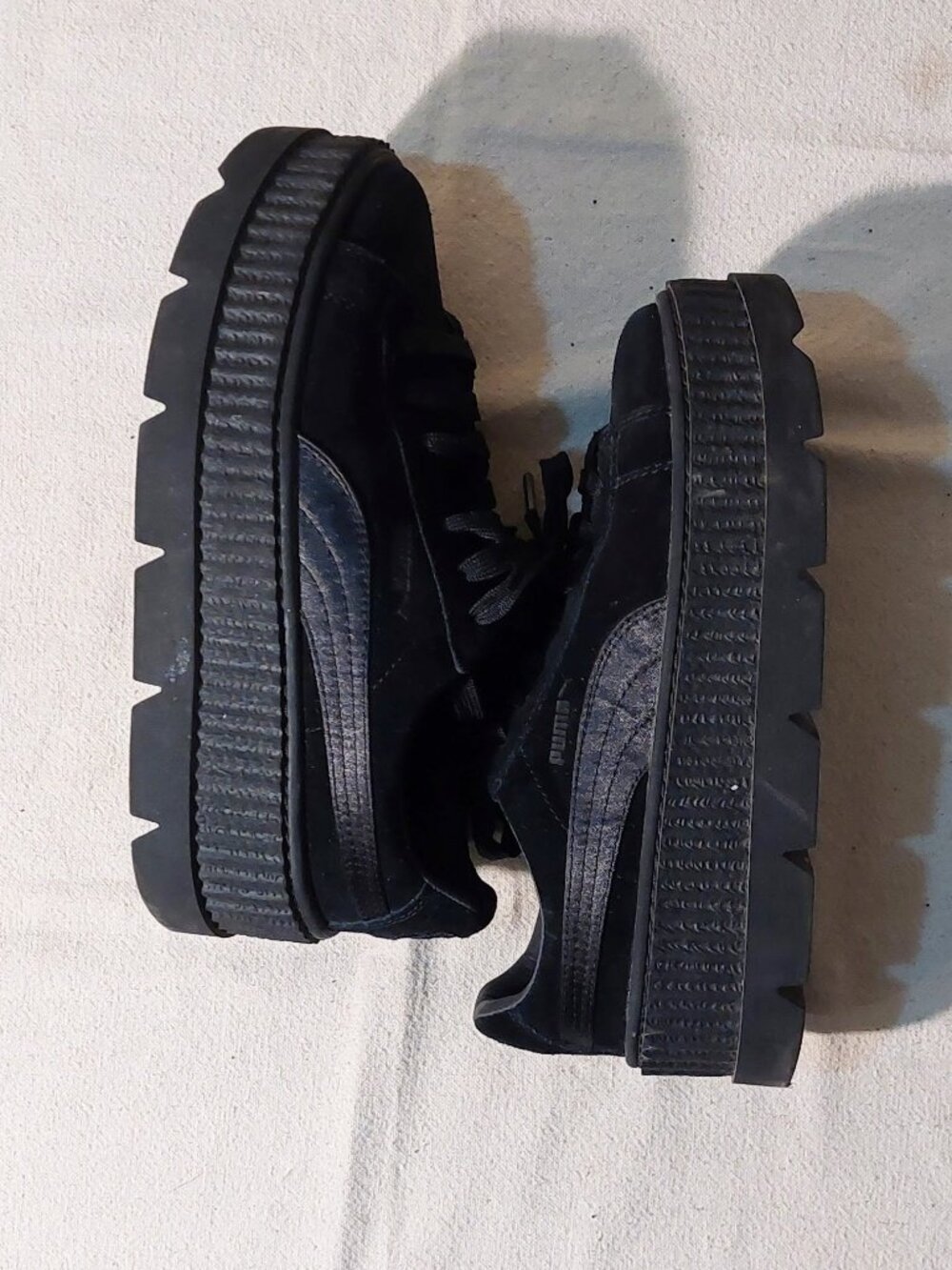 Fenty Rihanna X Puma Black Suede Platform Creeper Lace-up Sneakers Size: 7.5